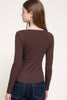 Boat Neck Brushed Rib Knit Top: Chocolate