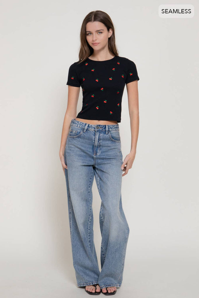 Cherry Embroidery Seamless Tee