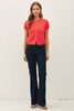 Pointelle Short Sleeve Cardi: Bright Tomatoe