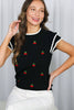 Cherry Embroidered Ruffle Sleeve Sweater
