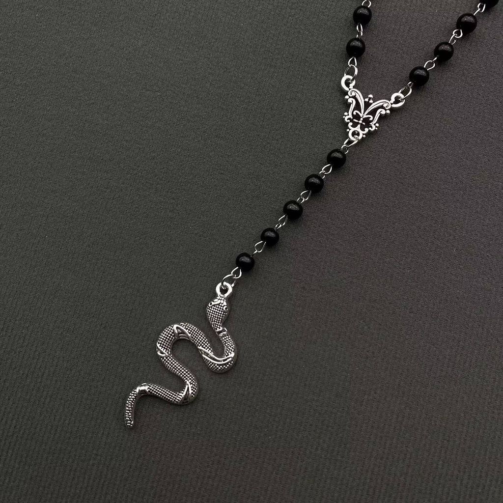 Snake Black Glass Beaded Necklace