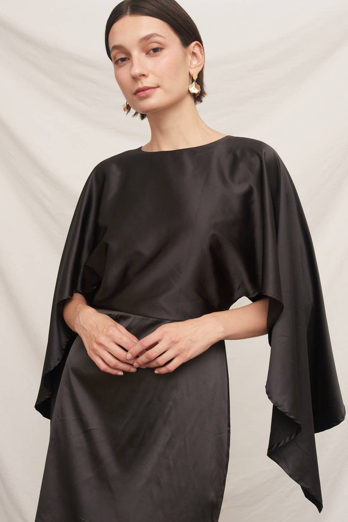 Batwing Sleeve Satin Mini Dress
