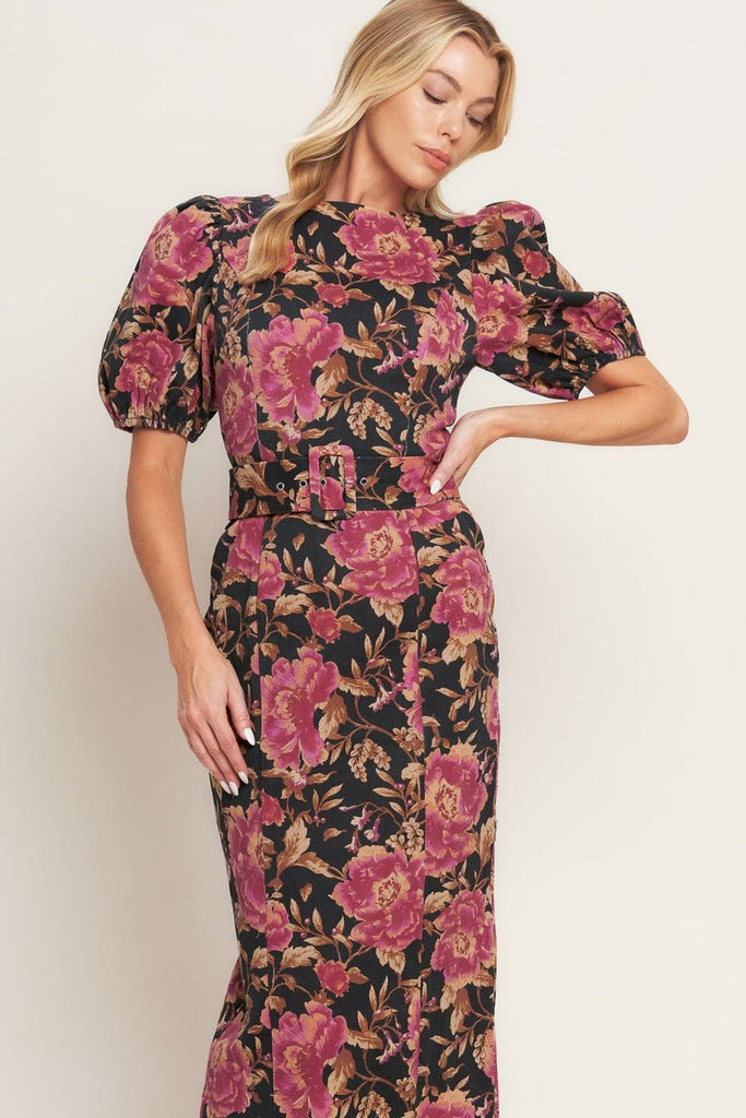 Floral Denim Pencil Dress