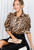 Leopard-Print Puff Sleeve Satin Blouse
