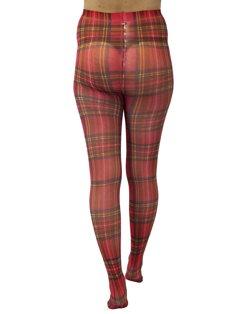Original Red Tartan Printed Tights: One Size / Red