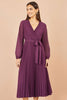 Purple Pleated Wrap Midi Dress