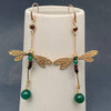 Vintage Agate Dragonfly Gold Plated Earrings
