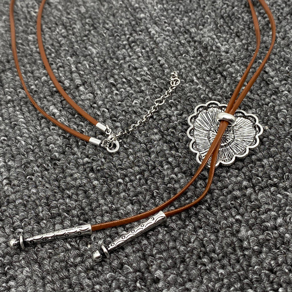 Turquoise Heart Charm Leather Bolero Necklace