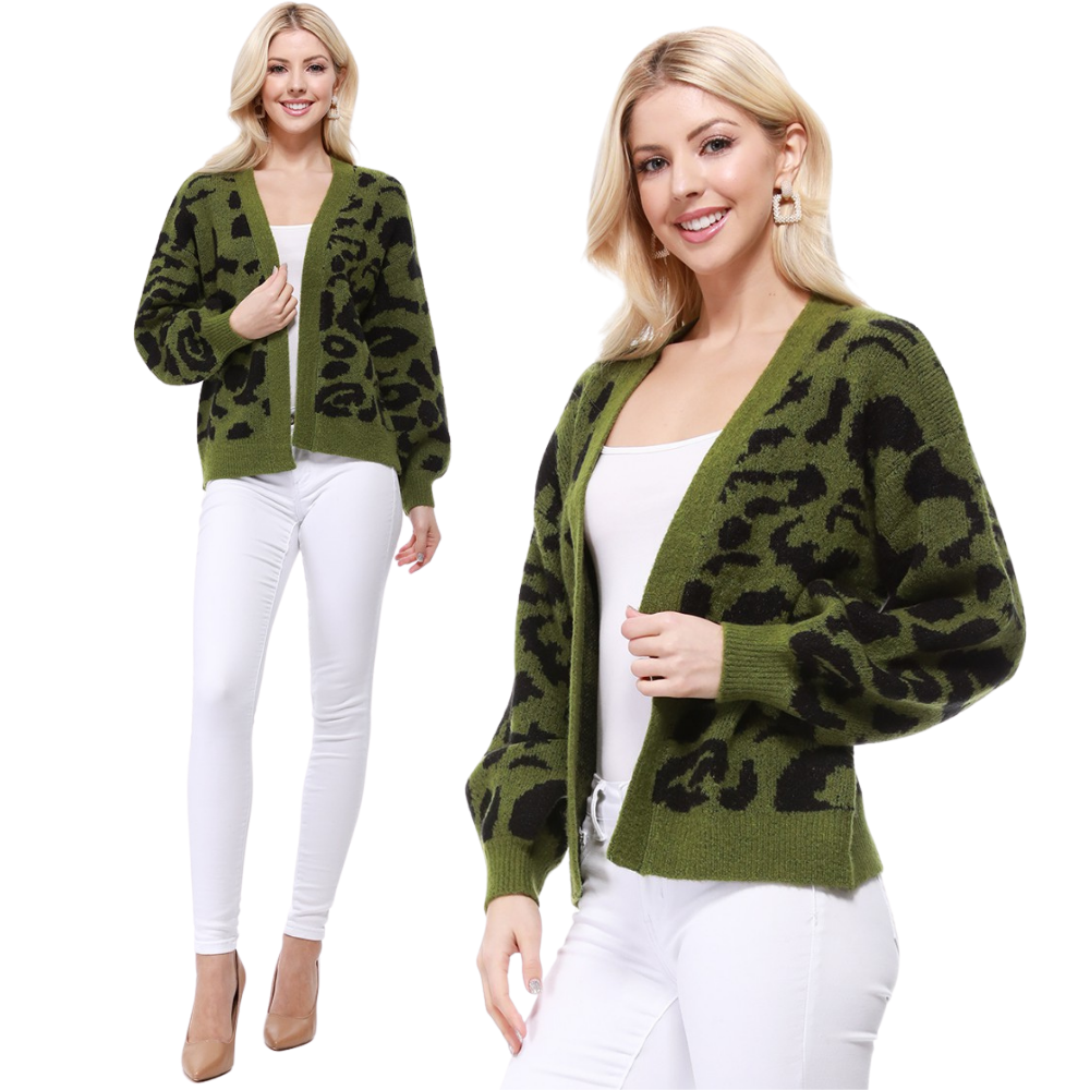 Leopard Open Front Cardigan: Magenta