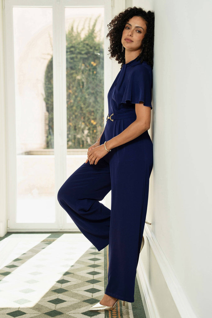 Navy Buckle Jumpsuit With Twist Knot Detail