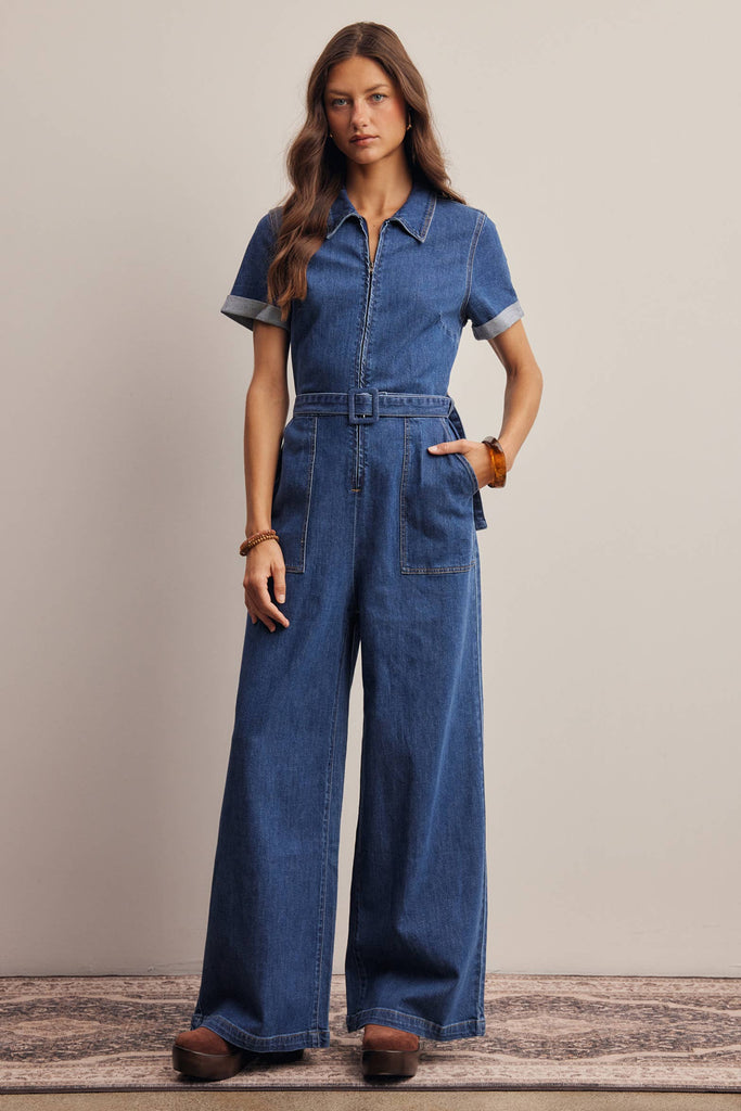 Blue Haze Stretch Denim Jumpsuit
