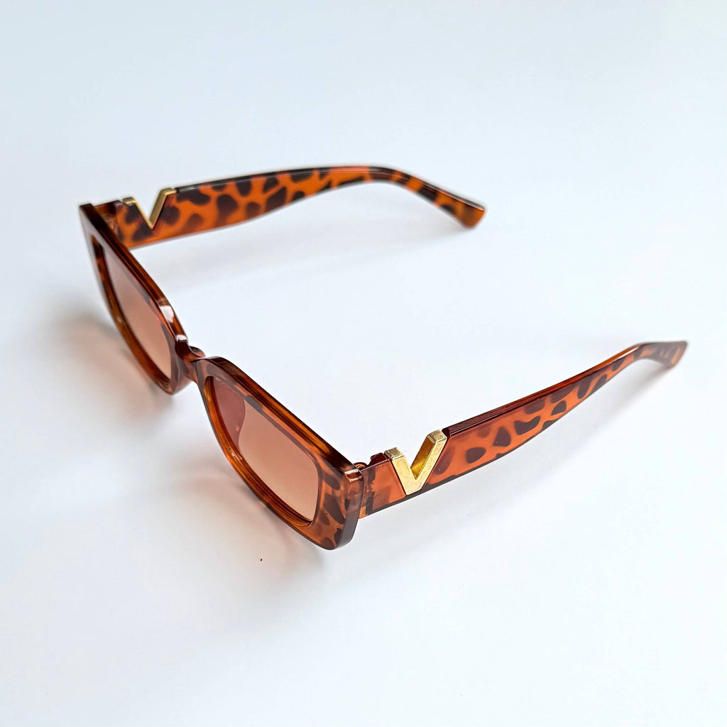 Cat Eye Slim Sunglasses Gold Accent Tortoise