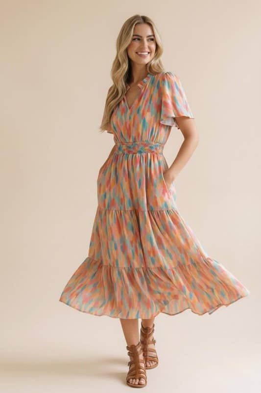 Prismatic Pastels Flutter Dress