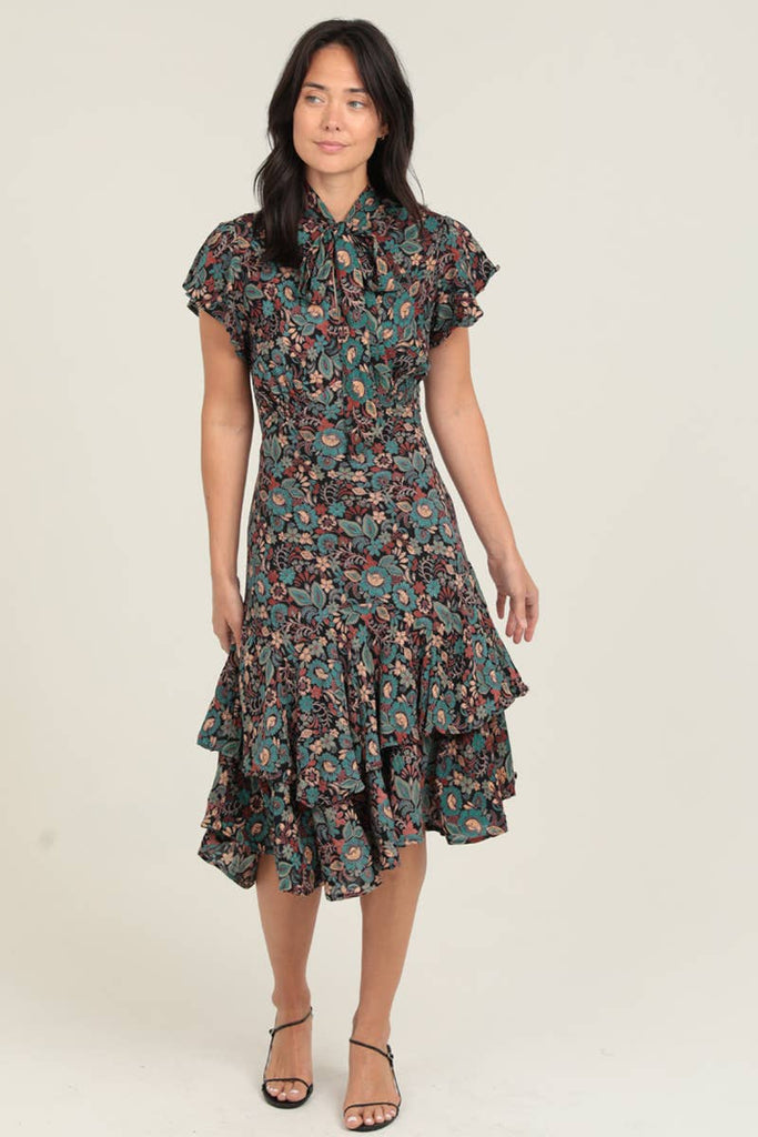 Forties Glam Floral MidI Dress