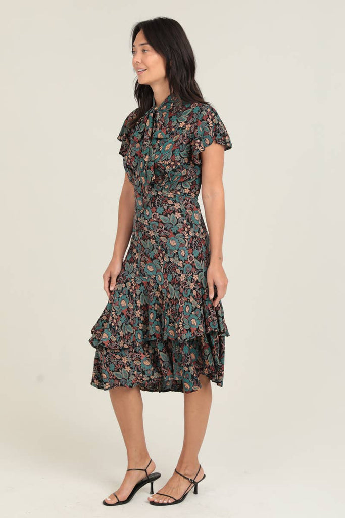 Forties Glam Floral MidI Dress