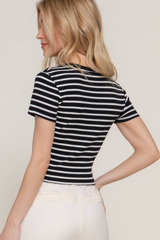 Rib Crew Neck Striped Top