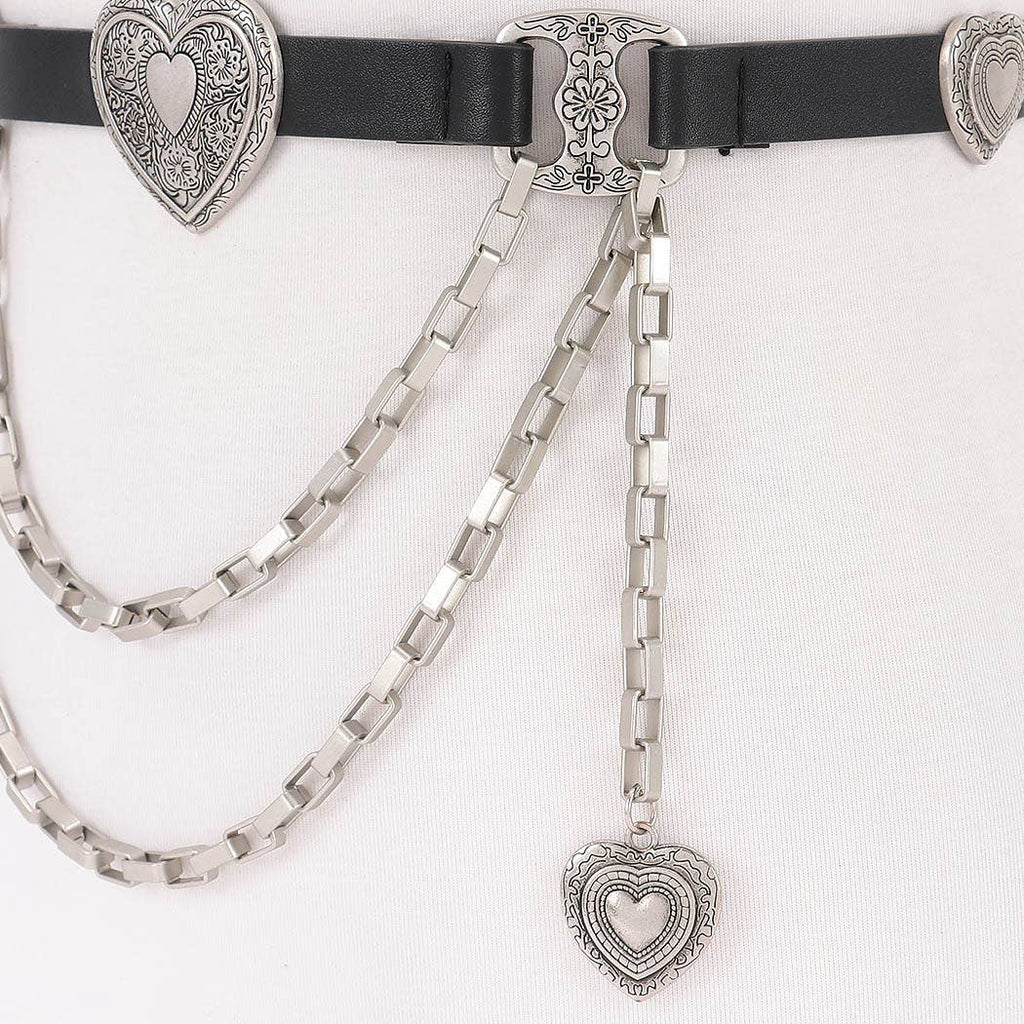 Heart Chain Belt: Black/Silver