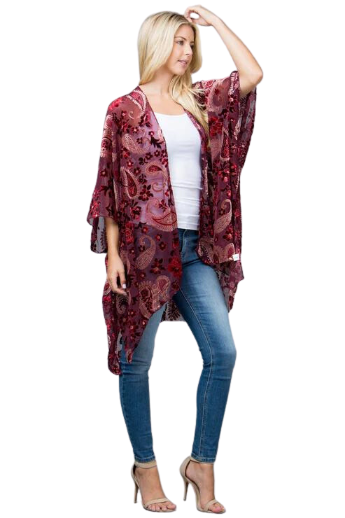 Cranberry Velvet Kimono