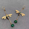 Vintage Agate Dragonfly Gold Plated Earrings