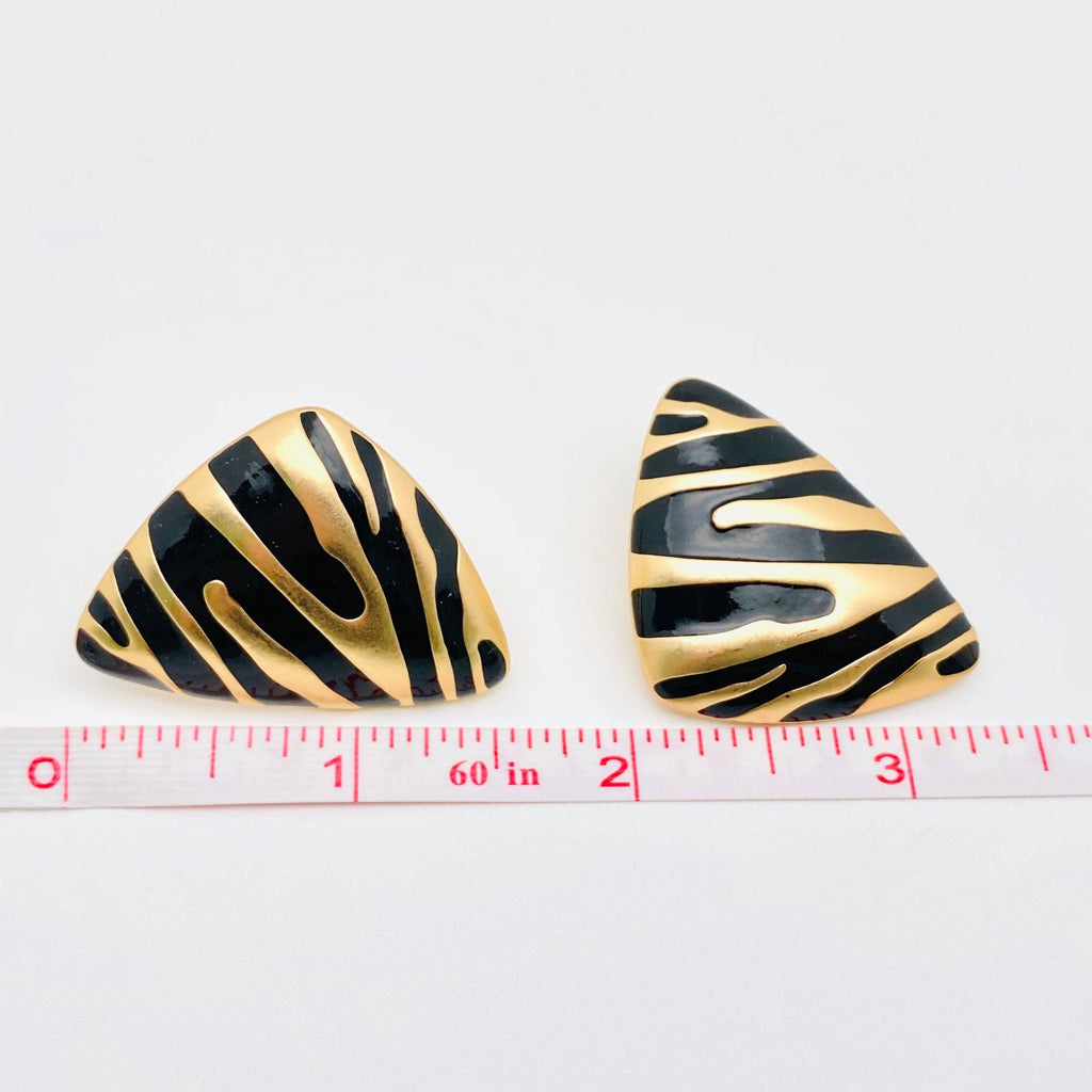 80's Black Striped Stud Earrings