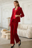 Velvet Blazer with Ruched Sleeves: Red