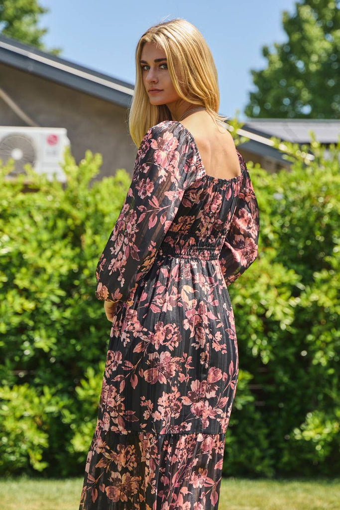 Sparkle Floral Peasant Dress