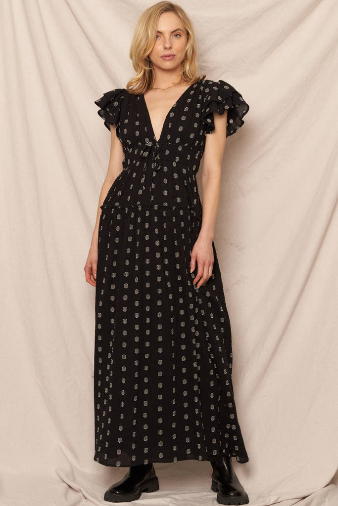 Daring Dots Ruffled Maxi Dress