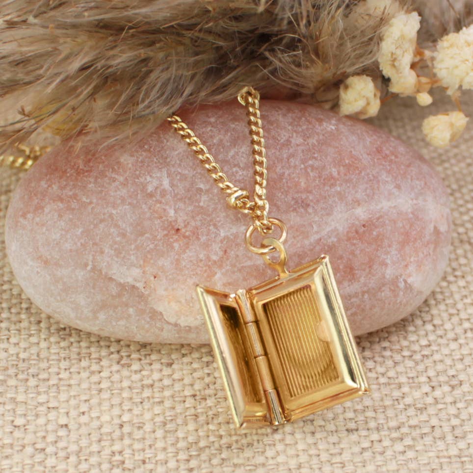 Gold Book Locket Necklace