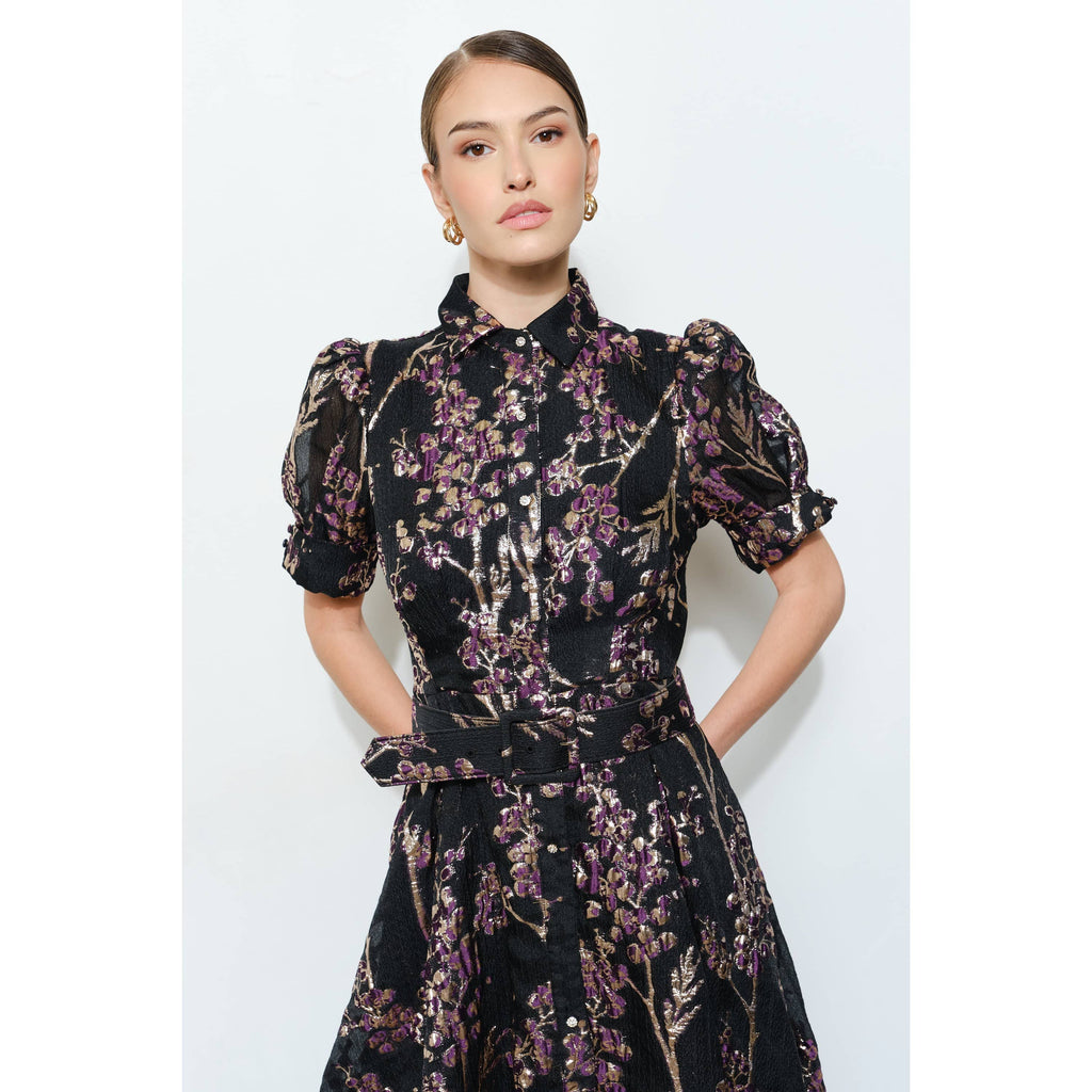 Golden Lurex Floral Jeweled Maxi Dress
