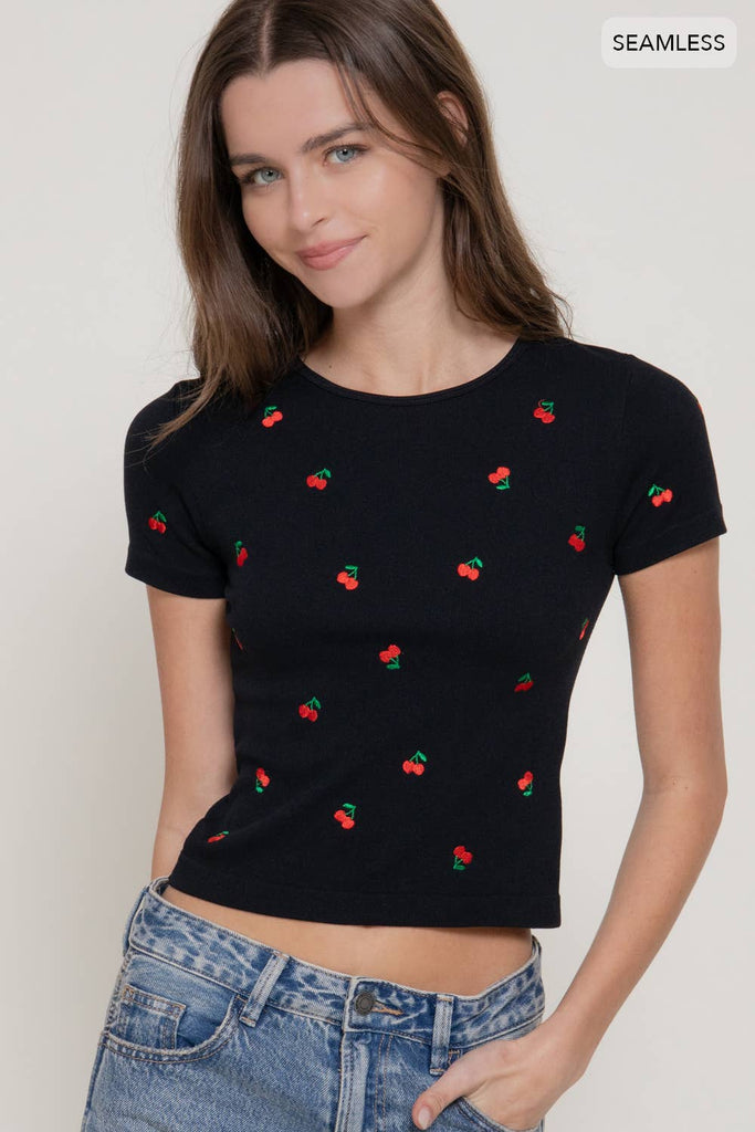 Cherry Embroidery Seamless Tee