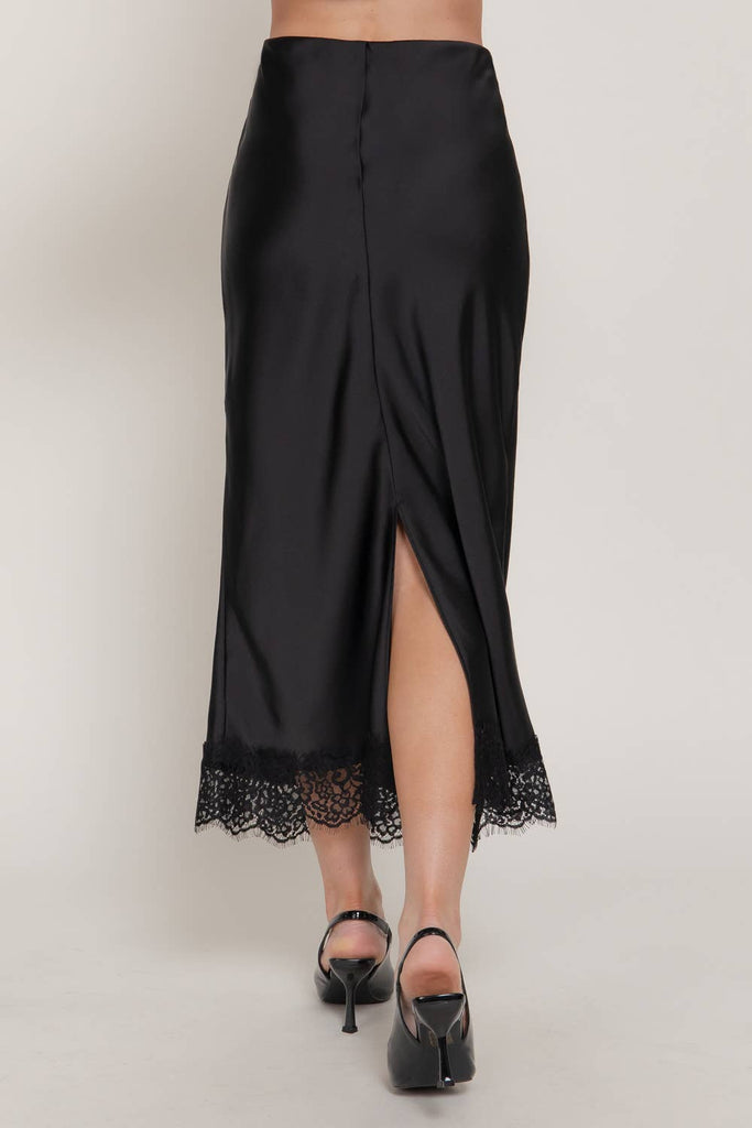 Black Satin and Lace Slip Skirt