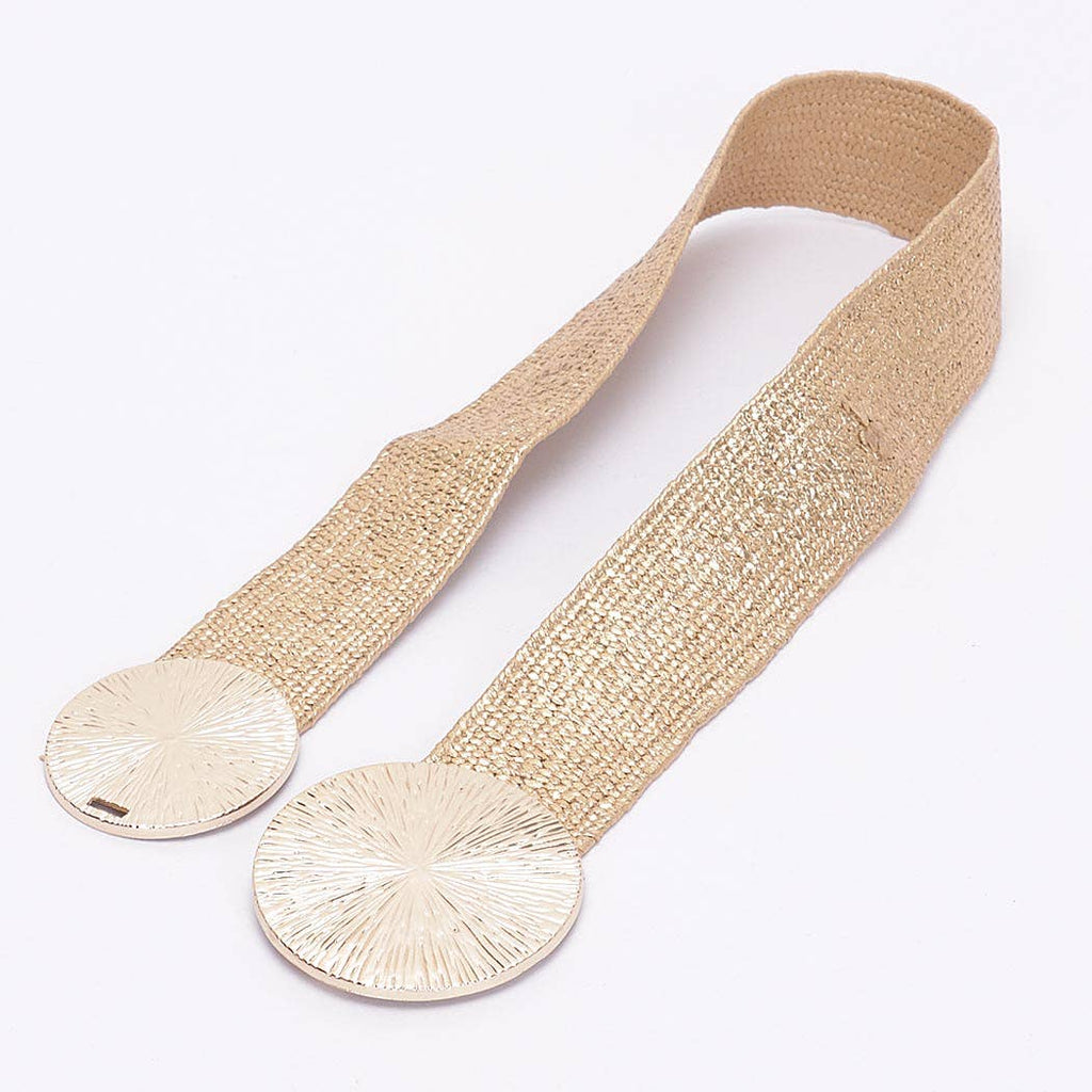 Round Buckle Stretch Rattan Belt: Gold