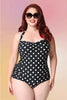 Vintage Style 1 Piece Swimsuit: White on Black Dots