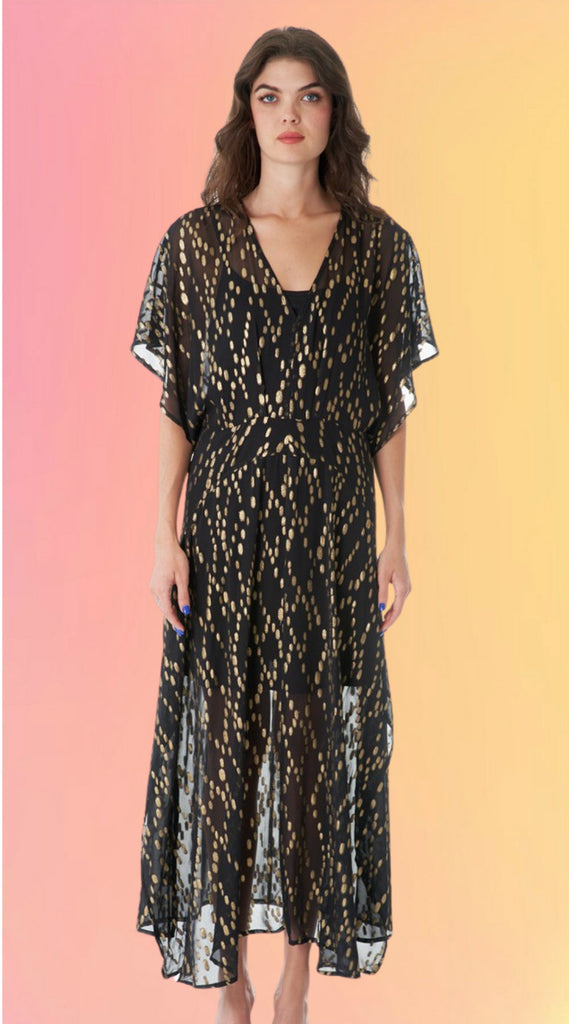 Gauzy & Golden Kimono Maxi Dress