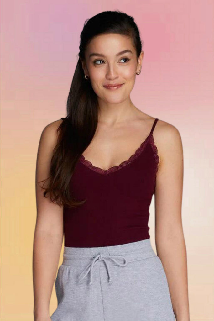 Lace Trimmed Bamboo Cami: Bordeaux