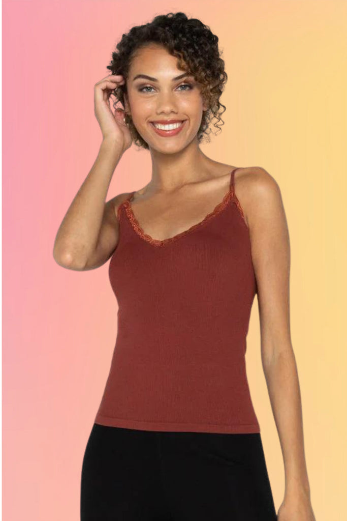 Lace Trimmed Bamboo Cami: Brandy
