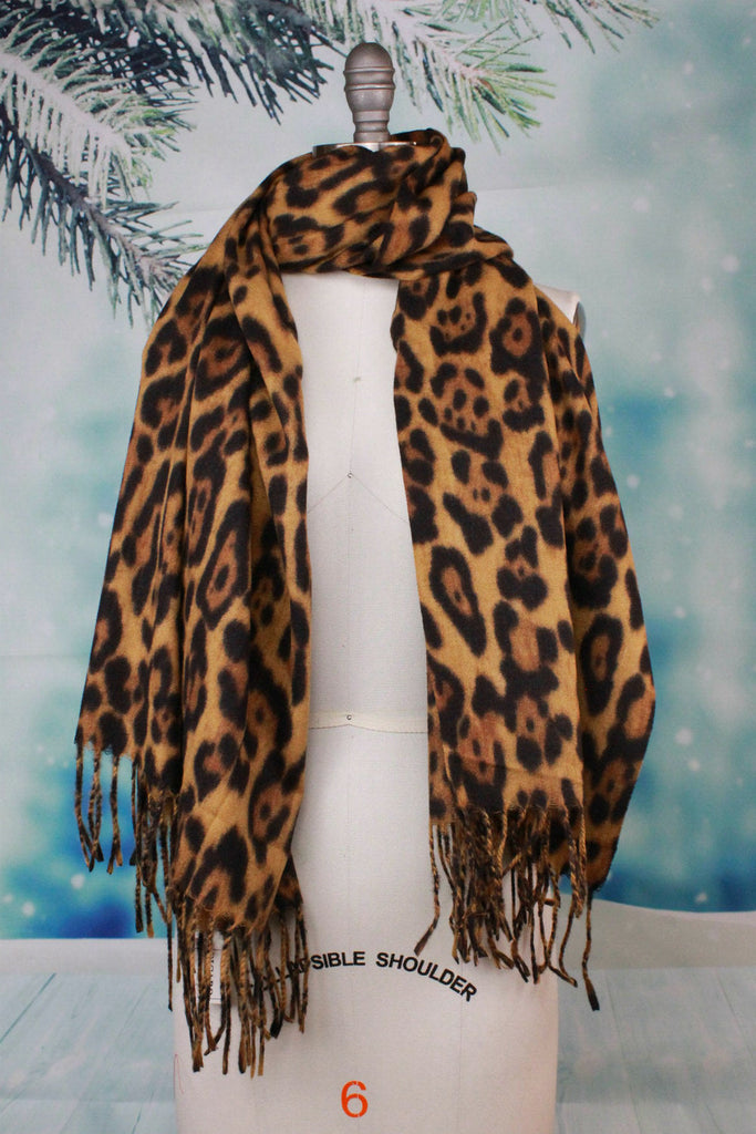 Grey Leopard Cashmere Feel Scarf