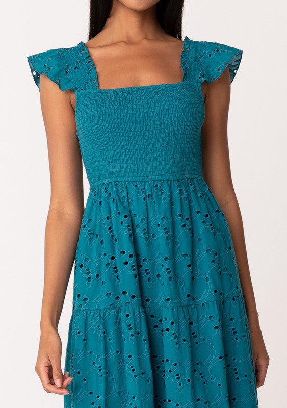 Teal Cotton Eyelet dress
