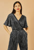 Black Silver Metallic Pleated Jumpsuit