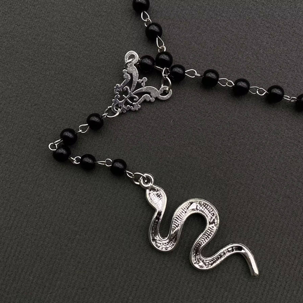 Snake Black Glass Beaded Necklace