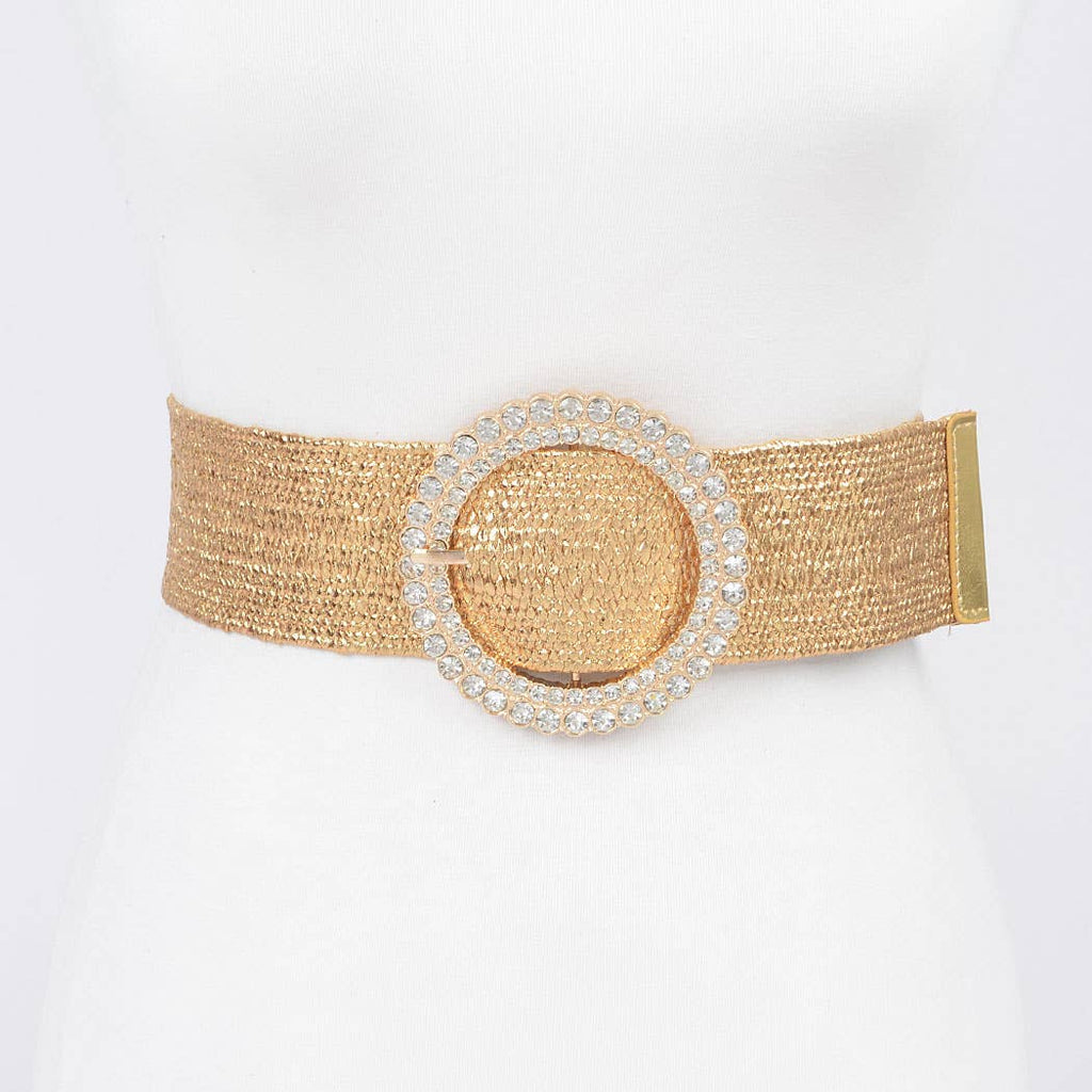 Silver Stetch Rattan Rhinestone Belt