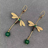 Vintage Agate Dragonfly Gold Plated Earrings