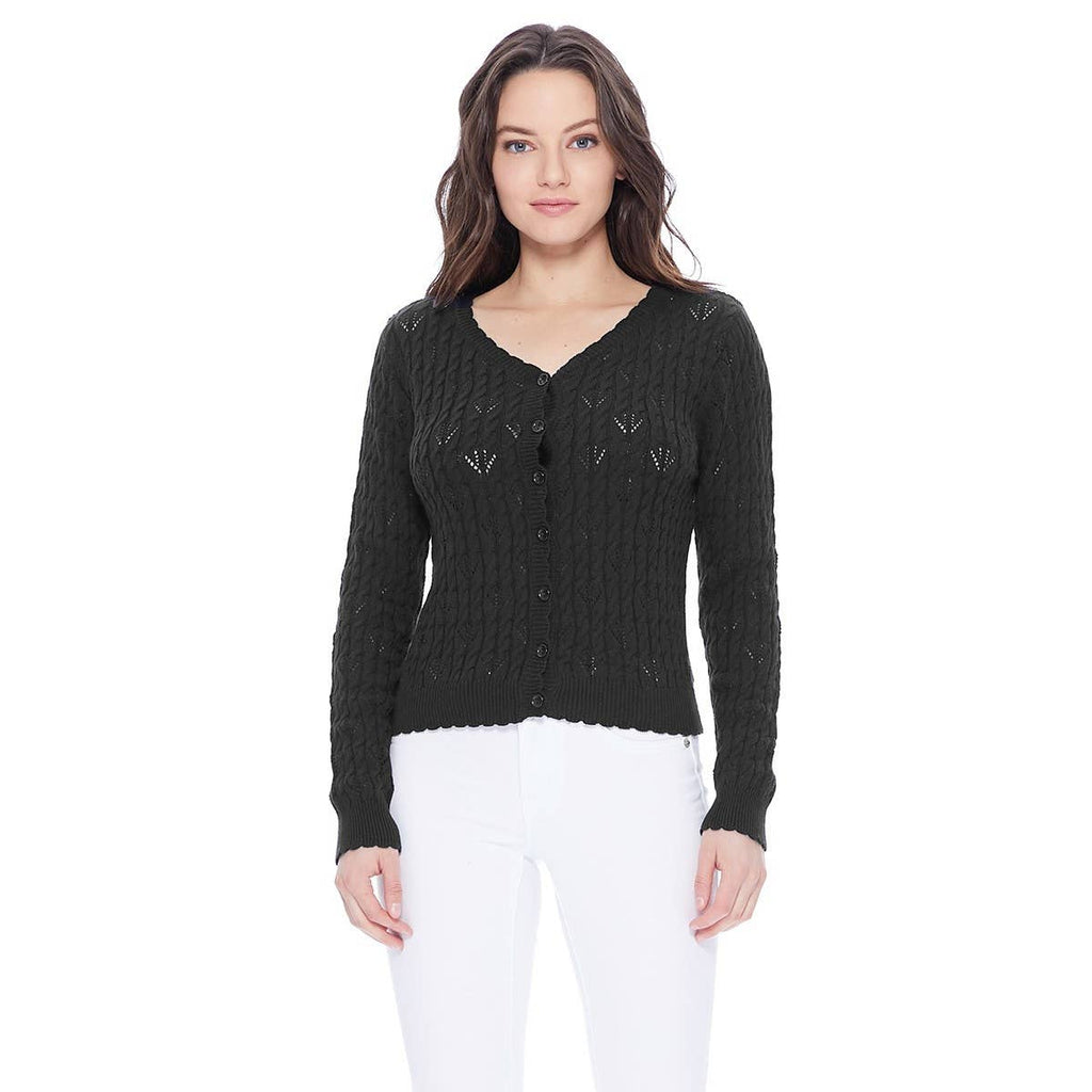 Lace Pattern Scalloped Cardigan :Black