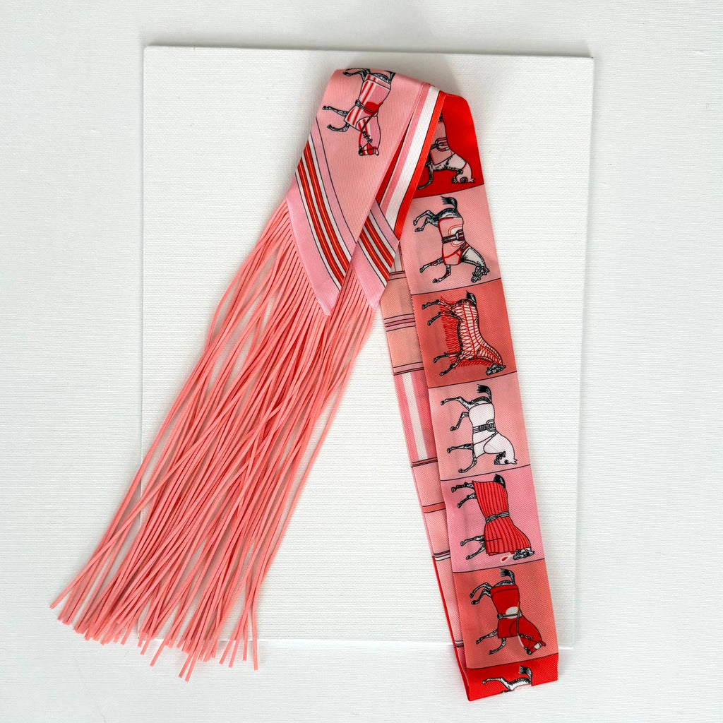 Fringe Twilly Scarf Horse Pattern Pink