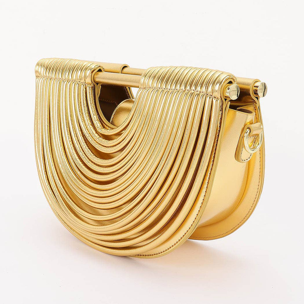 Metallic Faux Leather Noodle Bag: Gold