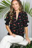 Cherry Print V-Neck Blouse