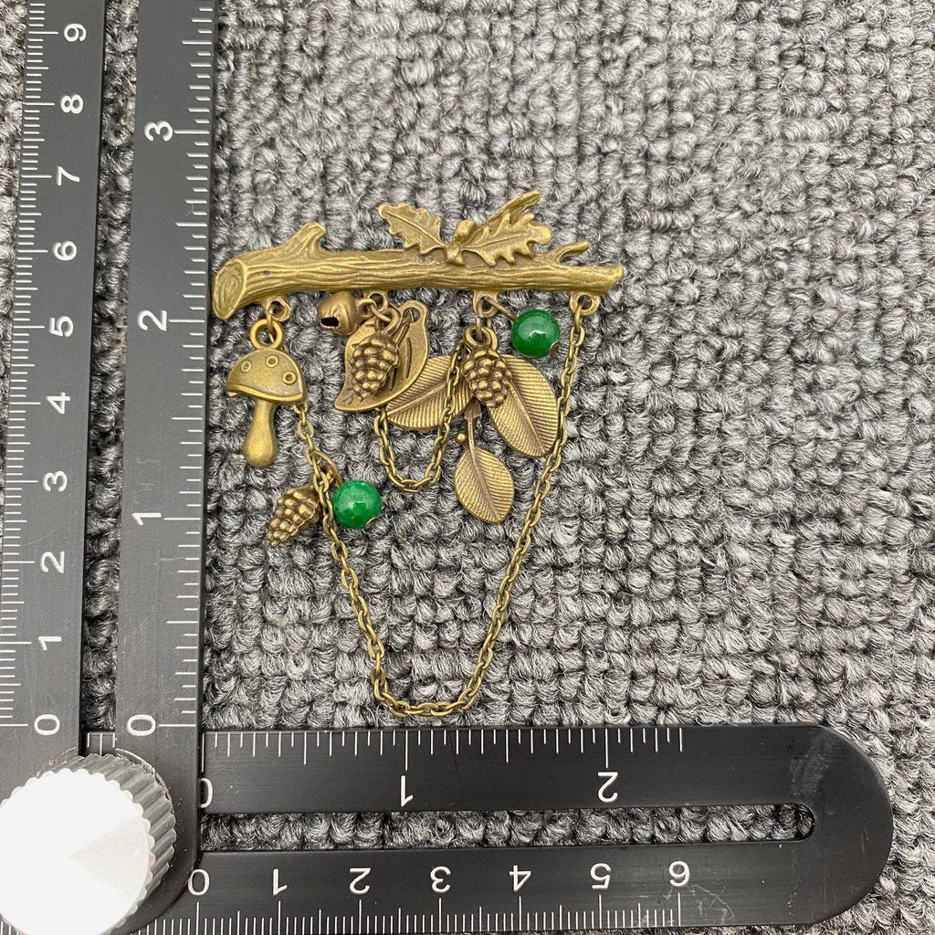 Mushroom Pinecone Leaf Charm Brooch
