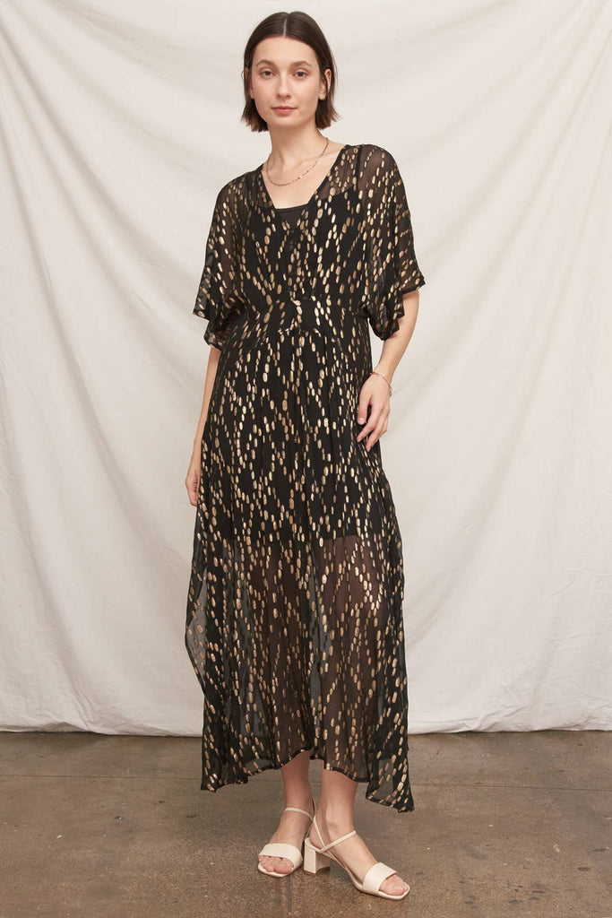 Gauzy & Golden Kimono Maxi Dress