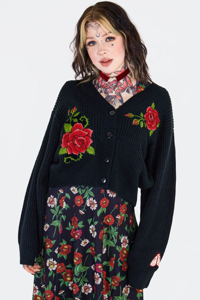 Oversized Rose Embroidered Cardi