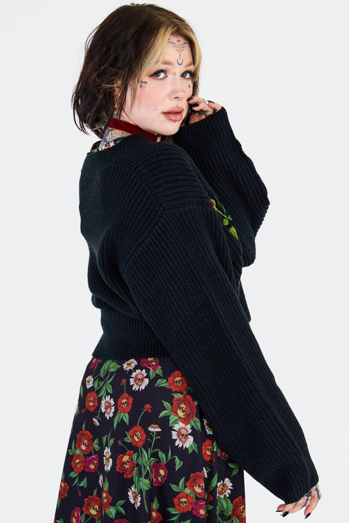 Oversized Rose Embroidered Cardi